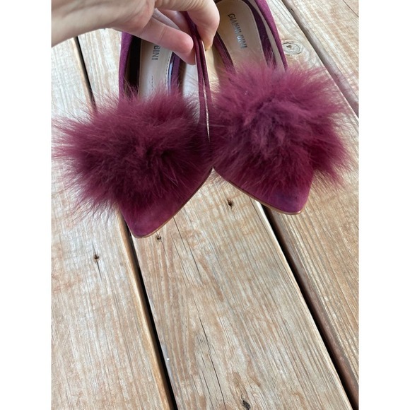 Gianni Bini Burgundy Heels For Fur Puff Pointed Toe Pumps Size 8 - Picture 5 of 10
